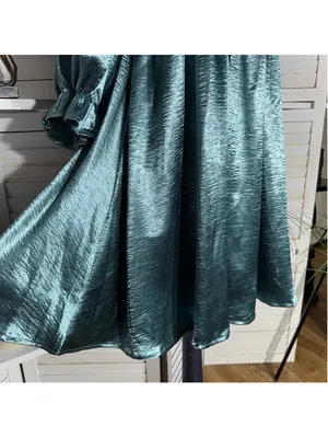 Entro Anthropologie teal satin babydoll mini dress ballooned sleeves Fairy hoco thumbnail 7