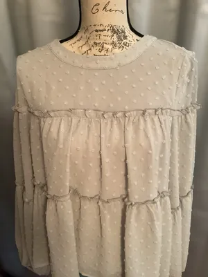 Listicle Light Gray Swiss Dot Tiered Peasant Blouse thumbnail 5