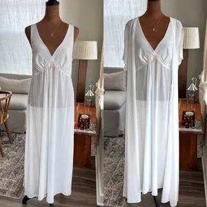 Y2K White Chiffon Bridal Old Hollywood Dress & Robe Set 2 Piece Medium (L Robe) thumbnail 5