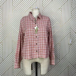 Marine Layer Madeline Relaxed Crop Shirt in Red & White‎ Plaid Size US Medium thumbnail 3