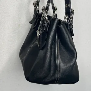 Tignanello Black Genuine Leather Satchel Handbag Buckle Top Handle Y2K thumbnail 13