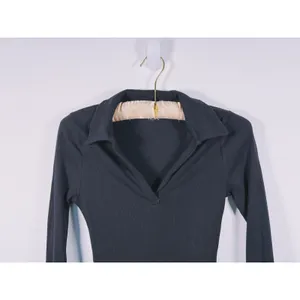 Abercrombie & Fitch Ribbed Polo Long Sleeve Bodysuit Size S Black Preppy Capsule thumbnail 5