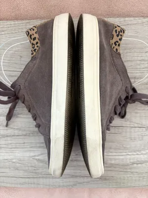 Lucky Brand Loucia Gray Suede Leopard White Midsole Lace Up Sneaker 7.5 $80 thumbnail 6
