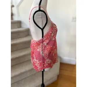 Josie Natori Pink & Red Ditzy Floral Lace Trim Cami Tank Lingerie Top thumbnail 4