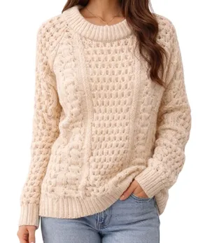 LL‎ Bean Vintage Fisherman Sweater Womens Small Cream Wool Cable Knit Ireland thumbnail 1