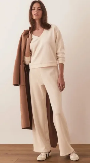 Marine Layer Cord Velour Wide Leg Pant Cream Ribbed High Rise Sz Med Soft Cozy thumbnail 1