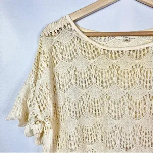 Madewell‎ Cream Lace Short Sleeve Blouse M thumbnail 3