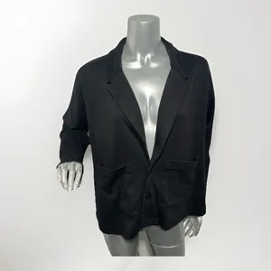 PACT Airplane Collection Relaxed Knit Blazer Jacket Black Medium Sustainable thumbnail 3
