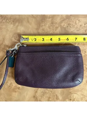 Coach Plum Purple Pebbled Leather Wristlet Pouch Zip Clutch thumbnail 6