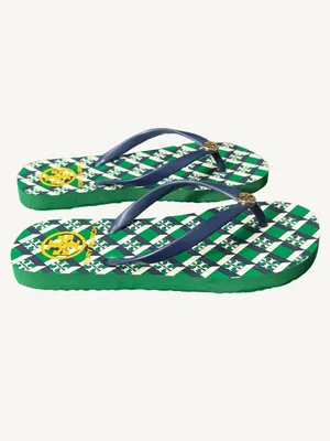 Tory Burch Green, Navy & White Check Logo Flip Flops Size 5 NWOT thumbnail 5