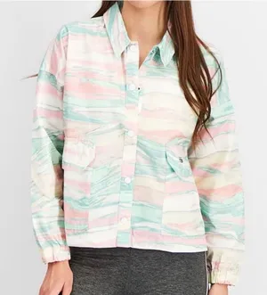 Adidas RYV Women's Marble Windbreaker Jacket‎ Pink Green White Size L thumbnail 1
