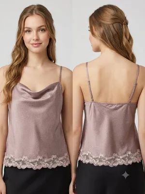 Vintage Victoria's Secret Y2K Satin Cowl Neck Cami Top Lace Trim Mauve Size L thumbnail 1
