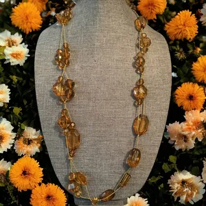 Vintage chunky long amber bead necklace thumbnail 1