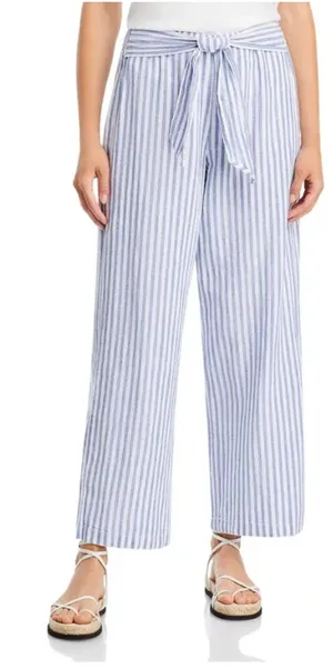 Beach Lunch Lounge Linen Cotton Blend Beachy Nautical Tie Waist Wide Leg Pants M thumbnail 1