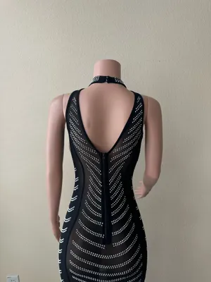 Brand New! Special Occasion Women’s Black Rhinestone Embellished Mesh Dress – Size Small thumbnail 5