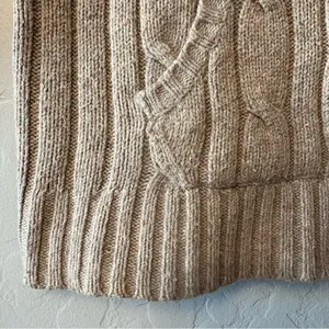 Hollister Y2K beige cable knit hooded deep v-neck rabbit hair sweater large thumbnail 5