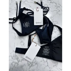 NWT Quince Black Italian V Neck Bikini Top & Adjustable Side-Tie Bikini Bottom S thumbnail 3