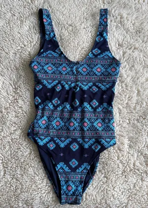 Aerie Navy Blue Patterned One-Piece Swimsuit - Size S thumbnail 1