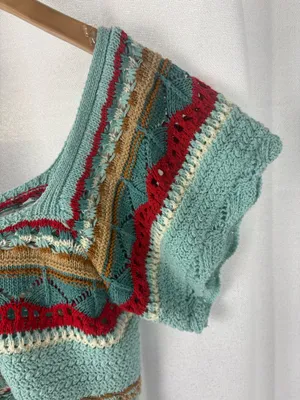 POL‎ Women's Colorful Crochet Crop Top Size Small Hand Made EUC thumbnail 4