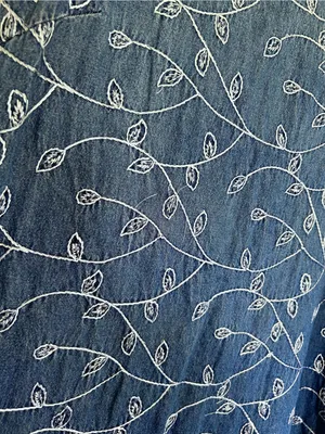 Vintage‎ J.L N.Y. Sport Denim Blue w/ White Embroidered Leaves Mini Dress Large thumbnail 3