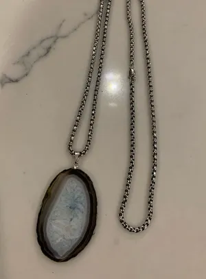 Long necklace with sliced stone pendant thumbnail 1