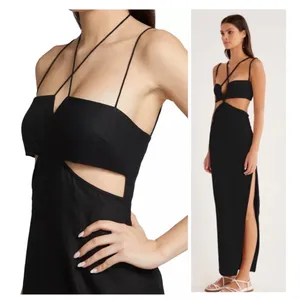 NWT RUMER THE LABEL Freya‎ Black Linen Maxi Cut Out Dress thumbnail 2