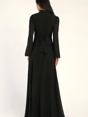 NWOT Lulus Bask in Love Black Long Sleeve Mock Neck Maxi Dress Small thumbnail 4