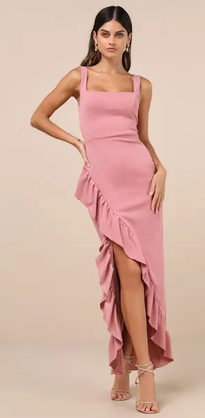 Lulus Immaculate Excellence Pink Sleeveless Ruffled Tulip Maxi Dress Size M NWT thumbnail 1