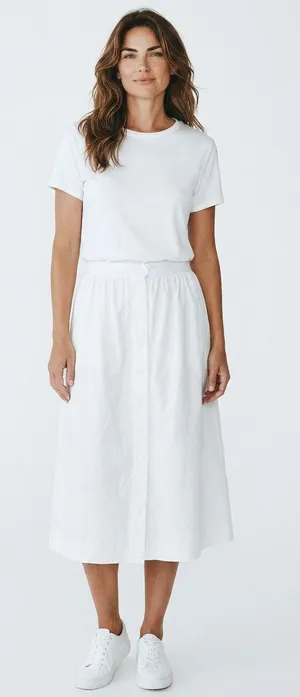 Vintage 90's Midi skirt Button Front XS White A Line Women's Retro thumbnail 1