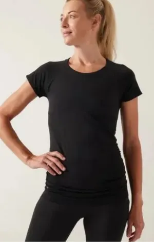 Athleta Speedlight Athletic Seamless Black Tee T-shirt Short Sleeve Ruched M thumbnail 1