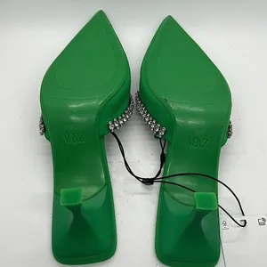 Zara NWT Emerald Green Rhinestones Heels Sandals Shoes **Size 36/US 6**💚💚 thumbnail 7