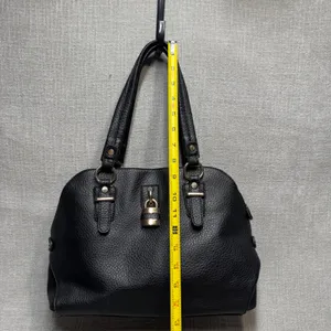 Black Padlock Faux Leather Satchel Handbag Purse Gold Padlock‎ Detail Medium thumbnail 8