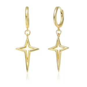 NEW Gold Star Dangle Hoop Earrings | Yellow Gold Over‎ 925 Sterling Silver thumbnail 6