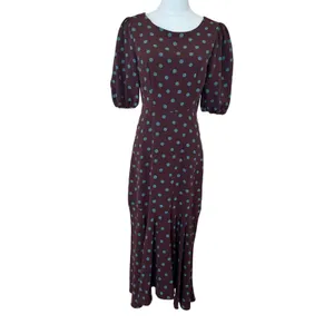 Bobeau Brown Polkadot Midi Dress MEDIUM Cottage Business Casual Biascut Work $88 thumbnail 5