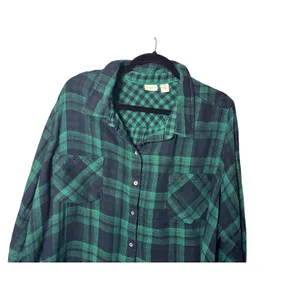 Westbound Woman Shirt 3X Green Plaid Roll Tab Sleeve Cotton Cabin Lumberjack thumbnail 3