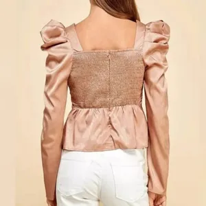 Revolve TCEC Cream Satin Puff Shoulder Blouse Wrap Front Medium thumbnail 2