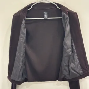 Y2K Mossimo Suede Leather Wool Blend Knit Zip Up Jacket Brown Small Boho Western thumbnail 3
