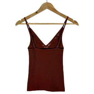 Free People Intimately Ribbed Crochet Lace V-Neck Cami Tank Top Rust Size M/L thumbnail 4
