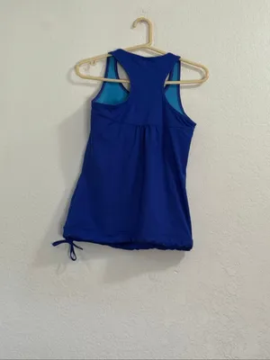 Athleta Women's Small Racer Back Built In Bra Drawstring Bottom Tank Blue thumbnail 3