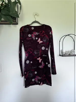Urban Outfitters Long Mesh Sleeve Y2K Style Mini Sheath Dress Size‎ Large thumbnail 2