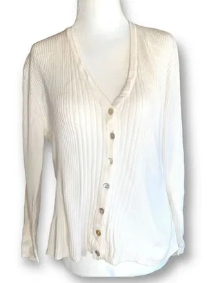 Vintage Worthington Cardigan Sweater Oatmeal Ribbed Knit V-neck Long Sleeve‎ thumbnail 1