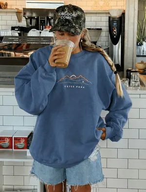 Parks Project Estes Park Embroidered Fleece Crewneck Sweatshirt in Blue thumbnail 1