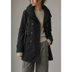 Louie Louie Double Breasted Belted Trench Coat Womens M Black Utility Scandi thumbnail 11