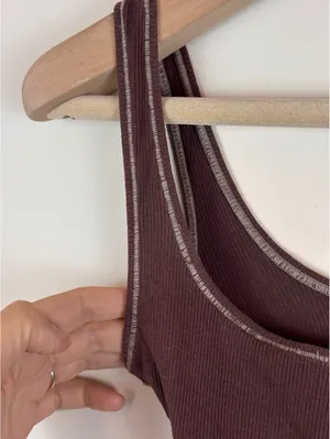 SKIMS Cotton Rib Bodysuit Chocolate Brown Scoop Neck Thong Size S thumbnail 4