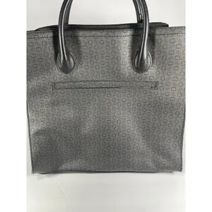 GUESS Gray/Black Logo Print Satchel Top Handle Bag Zip w/ Detachable Strap thumbnail 4