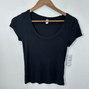 bp Nordstrom Women's‎ Black Scoop Neck Cropped Ribbed Casual Everyday Tee Shirt thumbnail 1