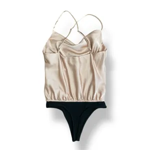 Show Me Your Mumu Diane Bodysuit In Rose‎ Gold Luxe Satin Womens Size XS thumbnail 5