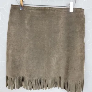 VTG Blue Asphalt Leather Fringe Mini Skirt 9 Brown Suede Rodeo Western Cowgirl thumbnail 1
