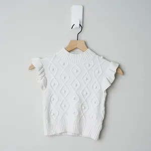 Vestique Cropped Sweater Vest Top Ruffle Cap Sleeves Pompom Jacquard Mock Neck M thumbnail 4