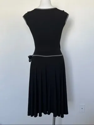 CHERISH Black Dress Womens Small 50s Retro Rockabilly Pinup Wrap Swing Midi Trim thumbnail 6